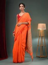 Orange Cotton Blend Handwoven Saree With Ghicha Pallu-MA50BCT06550101